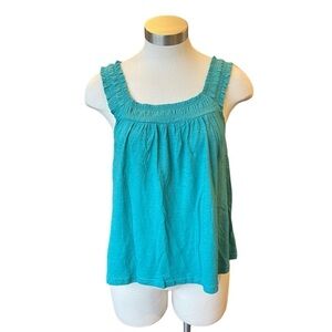 by Anthropologie Tank Top Teal Blue Smocked Wide Strap Sz. S